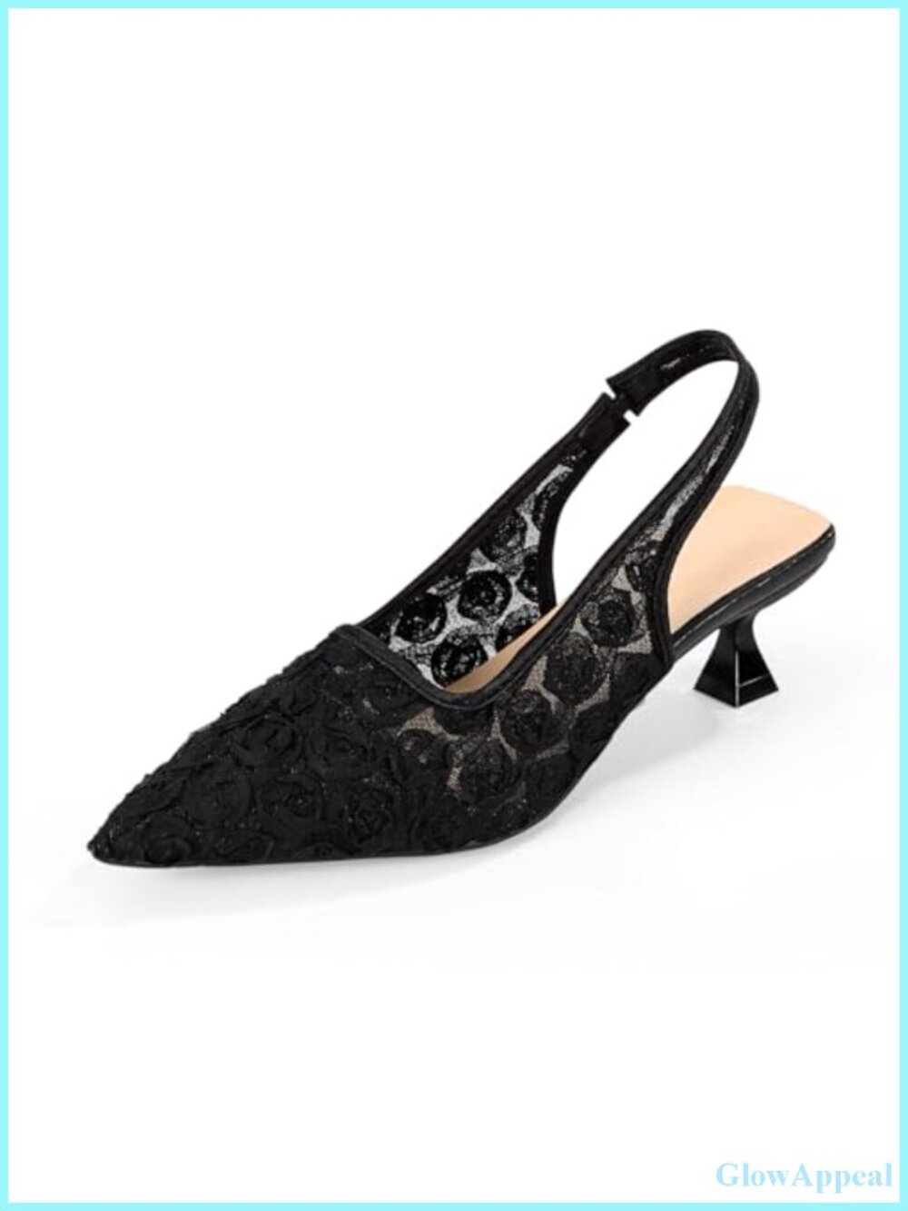Elegant Lace Kitten Heels Slingback Pointed Toe Floral Mesh Dress Shoes